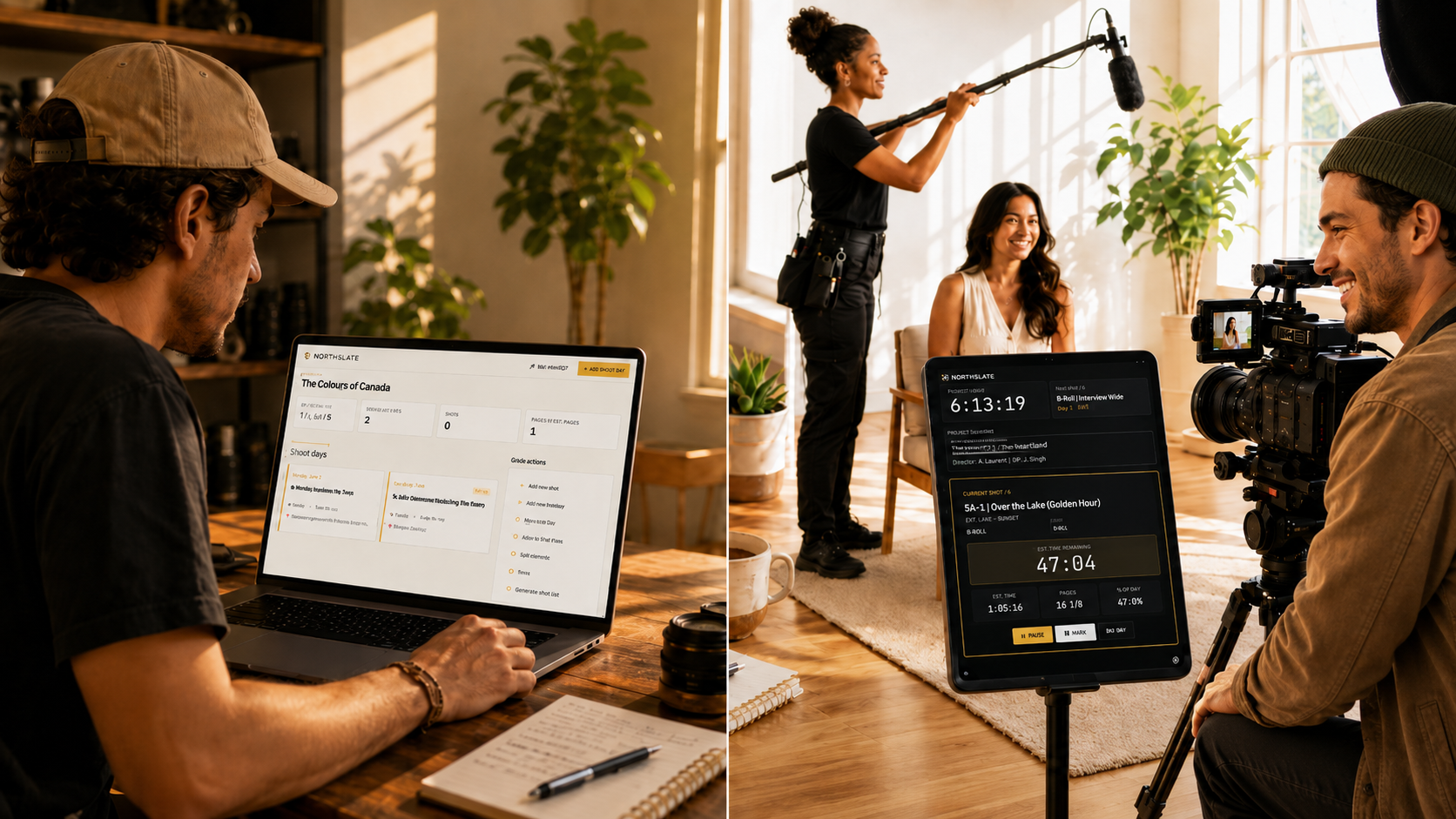 NorthSlate running on a laptop in prep and on a tablet on set during live production